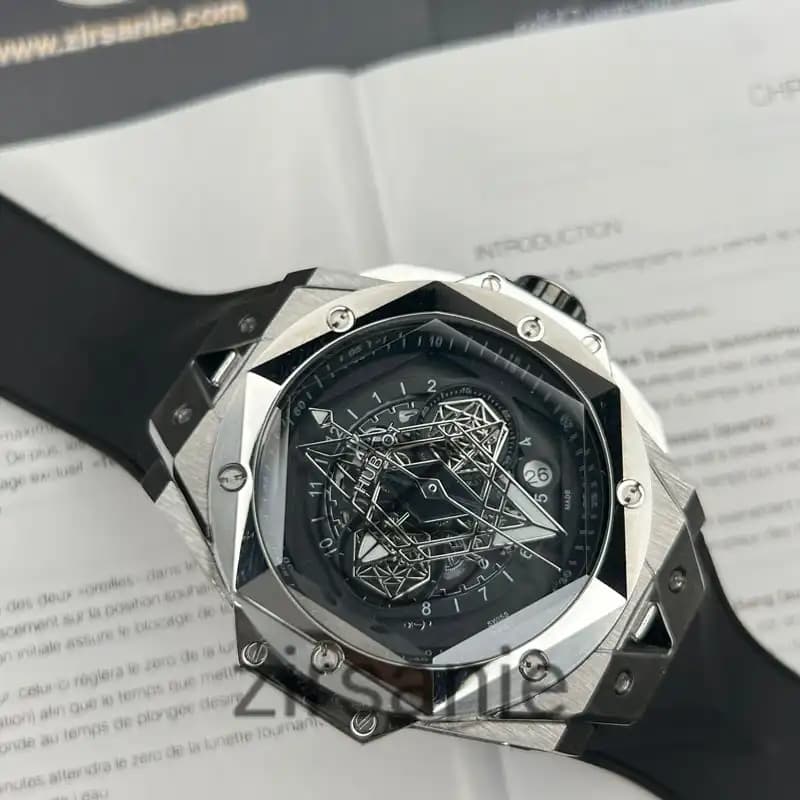 ساعت مچی مردانه هابلوت کهکشانی سیلور صفحه مشکی Hublot Big Bang SANG BLEU II TITANIUM — تصویر ۵