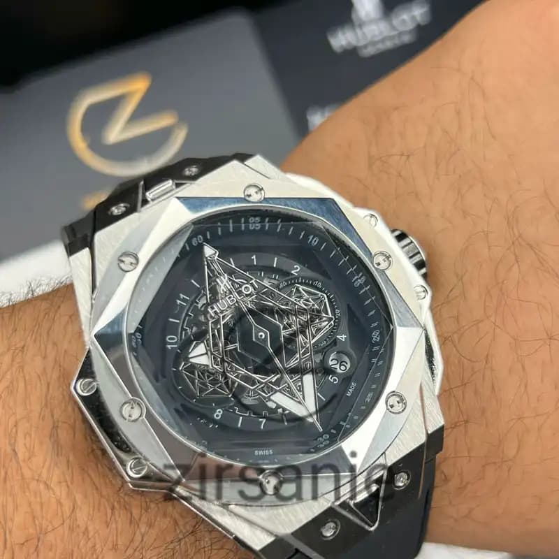 ساعت مچی مردانه هابلوت کهکشانی سیلور صفحه مشکی Hublot Big Bang SANG BLEU II TITANIUM — تصویر ۲