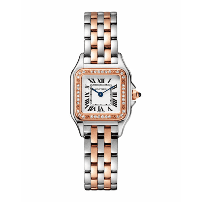 ساعت مچی زنانه کارتیر دورنگین سیلور رزگلد پنتر Cartier Panthere Silver Rose Gold Diamonds