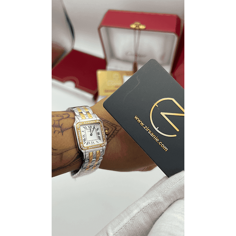 ساعت مچی زنانه کارتیر پنتر سیلور طلایی دورنگین Cartier Panthere Silver Gold Diamonds — تصویر ۲
