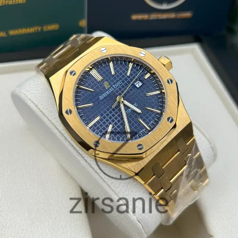 ساعت مچی اودمار پیگه طلایی صفحه آبی (تک و ست) Audemars Piguet Royal Oak Golden Blue Screen — تصویر ۵