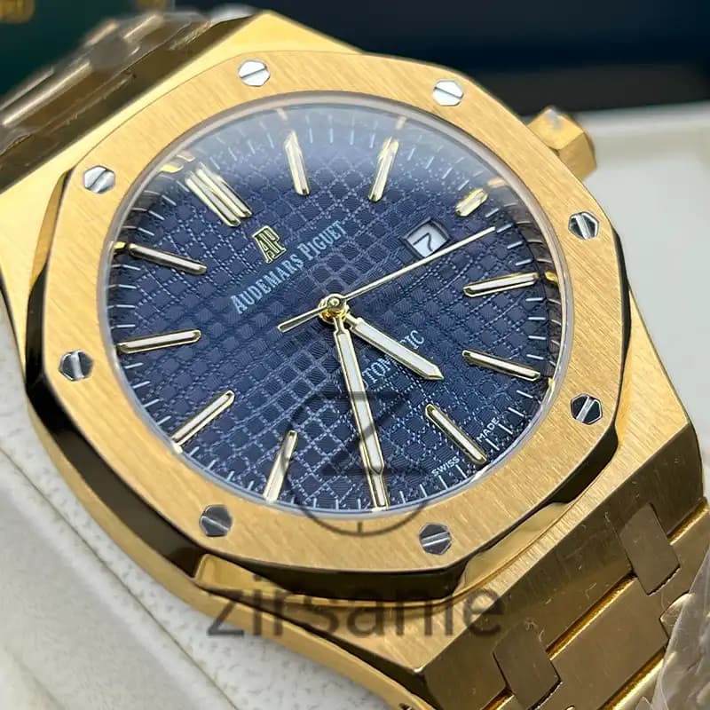 ساعت مچی اودمار پیگه طلایی صفحه آبی (تک و ست) Audemars Piguet Royal Oak Golden Blue Screen — تصویر ۴