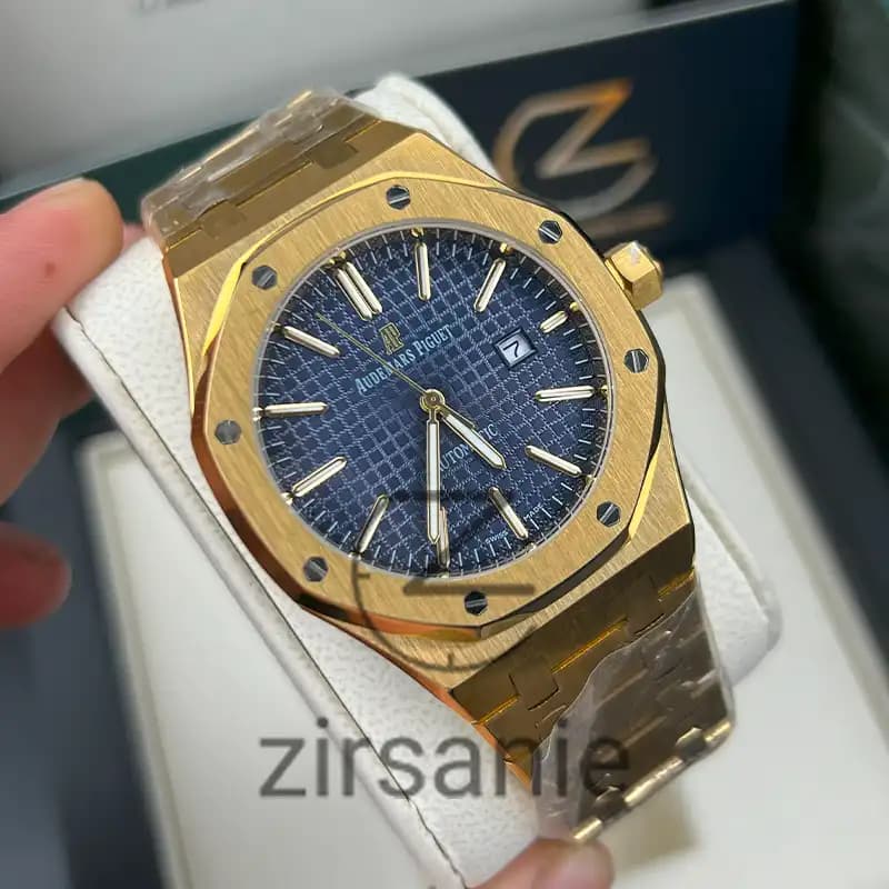 ساعت مچی اودمار پیگه طلایی صفحه آبی (تک و ست) Audemars Piguet Royal Oak Golden Blue Screen — تصویر ۲