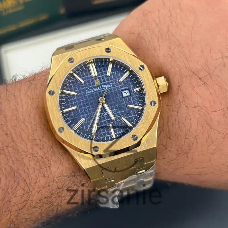 ساعت مچی اودمار پیگه طلایی صفحه آبی (تک و ست) Audemars Piguet Royal Oak Golden Blue Screen — تصویر ۳