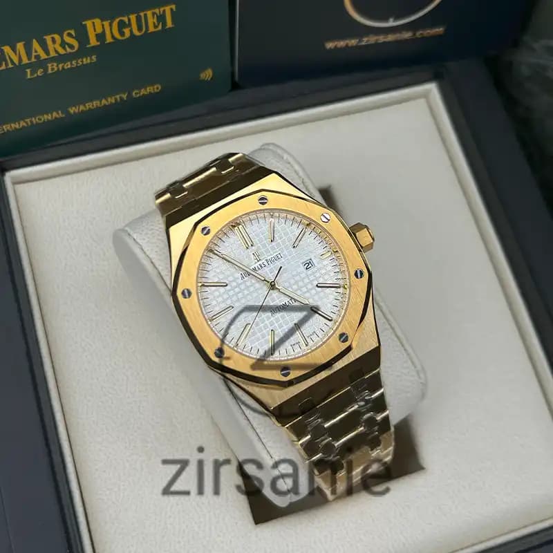 ساعت مچی اودمار پیگه طلایی صفحه سفید (تک و ست) Audemars Piguet Royal Oak Golden White Screen — تصویر ۴