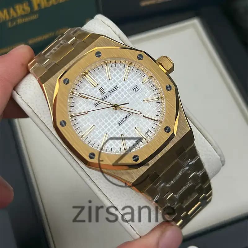 ساعت مچی اودمار پیگه طلایی صفحه سفید (تک و ست) Audemars Piguet Royal Oak Golden White Screen — تصویر ۶