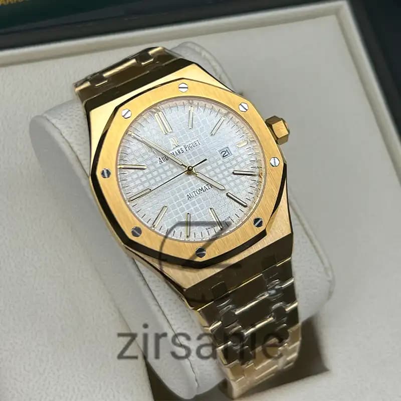 ساعت مچی اودمار پیگه طلایی صفحه سفید (تک و ست) Audemars Piguet Royal Oak Golden White Screen — تصویر ۵
