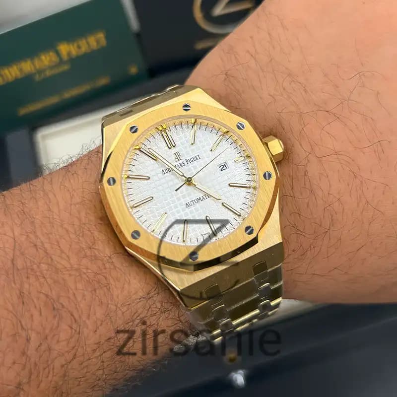 ساعت مچی اودمار پیگه طلایی صفحه سفید (تک و ست) Audemars Piguet Royal Oak Golden White Screen — تصویر ۷