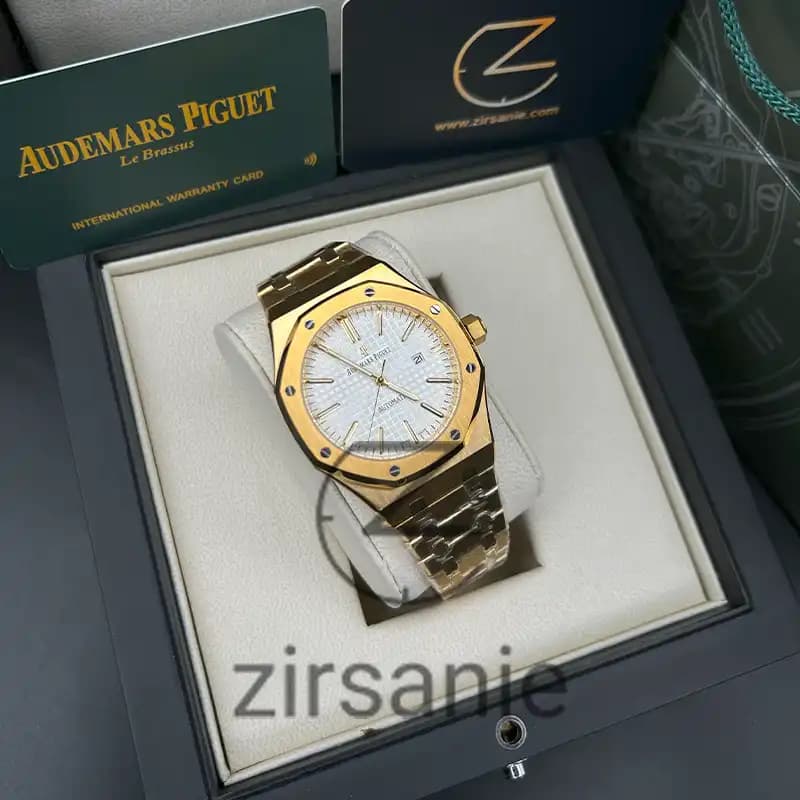 ساعت مچی اودمار پیگه طلایی صفحه سفید (تک و ست) Audemars Piguet Royal Oak Golden White Screen — تصویر ۳