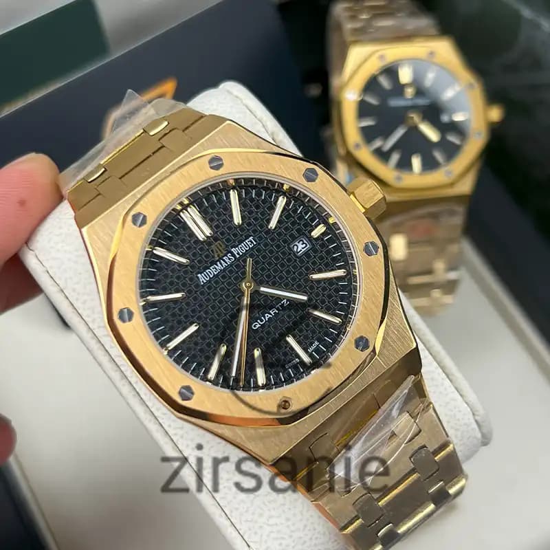 ساعت مچی اودمار پیگه طلایی صفحه مشکی (تک و ست) Audemars Piguet Royal Oak Watch Golden Black Screen — تصویر ۵
