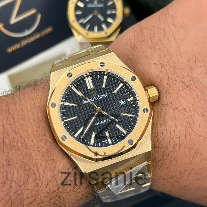 ساعت مچی اودمار پیگه طلایی صفحه مشکی (تک و ست) Audemars Piguet Royal Oak Watch Golden Black Screen — تصویر ۷