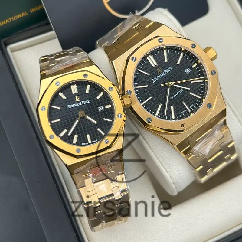 ساعت مچی اودمار پیگه طلایی صفحه مشکی (تک و ست) Audemars Piguet Royal Oak Watch Golden Black Screen — تصویر ۳