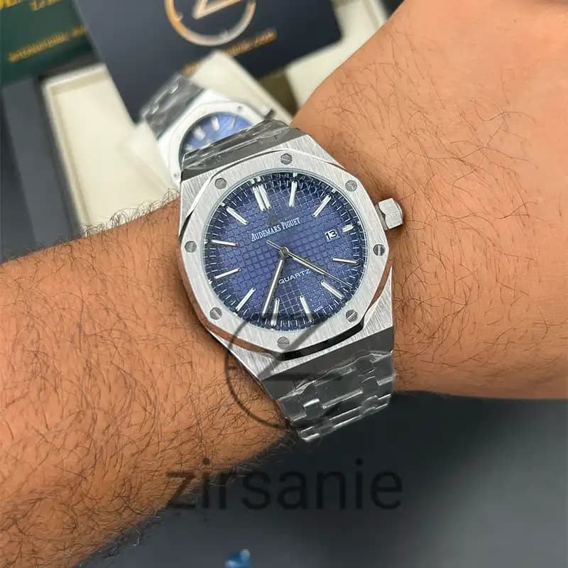 ساعت مچی اودمار پیگه سیلور صفحه سرمه‌ای (تک و ست) Audemars Piguet Royal Oak Watch Silver Navy Screen — تصویر ۴