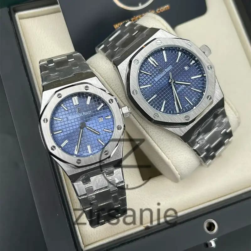 ساعت مچی اودمار پیگه سیلور صفحه سرمه‌ای (تک و ست) Audemars Piguet Royal Oak Watch Silver Navy Screen — تصویر ۶