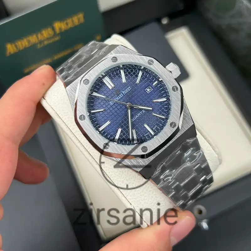ساعت مچی اودمار پیگه سیلور صفحه سرمه‌ای (تک و ست) Audemars Piguet Royal Oak Watch Silver Navy Screen — تصویر ۳
