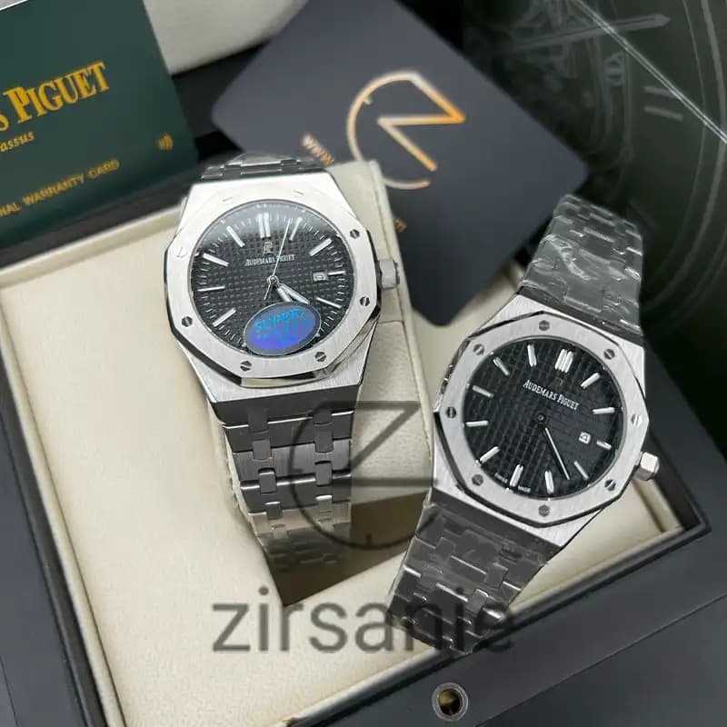 ساعت مچی اودمار پیگه سیلور صفحه مشکی (تک و ست) Audemars Piguet Royal Oak Watch Silver Black Screen — تصویر ۳