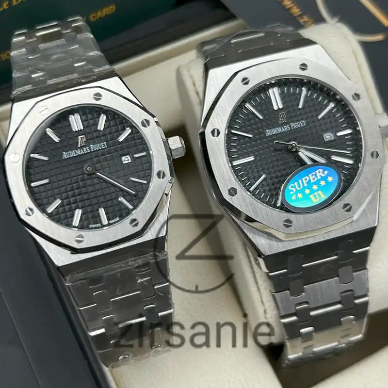 ساعت مچی اودمار پیگه سیلور صفحه مشکی (تک و ست) Audemars Piguet Royal Oak Watch Silver Black Screen — تصویر ۴