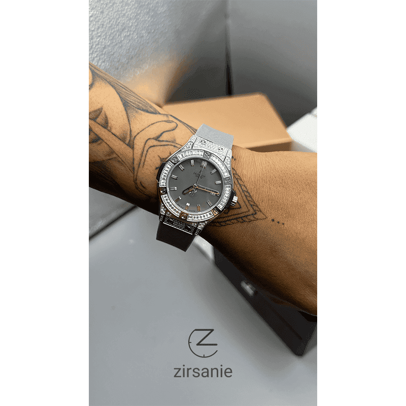ساعت مچی زنانه هابلوت سیلور صفحه طوسی فول نگین Hublot Diamonds Silver Gray Screen Full Jewel — تصویر ۲
