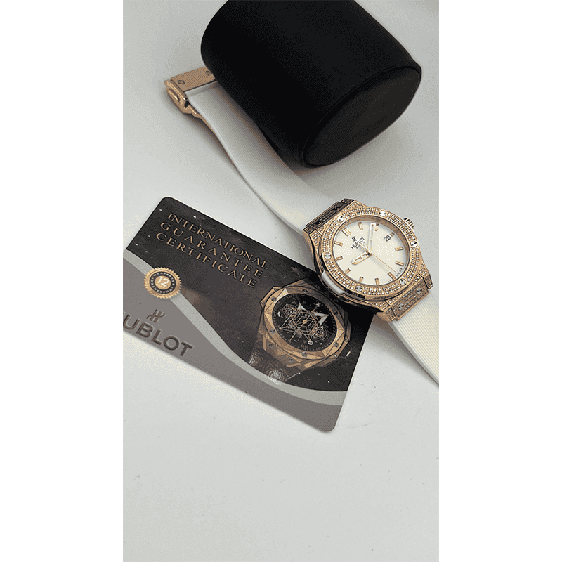 ساعت مچی زنانه هابلوت رزگلد تمام سفید فول نگین Hublot Diamonds Rose Gold Full White Full Jewel — تصویر ۴