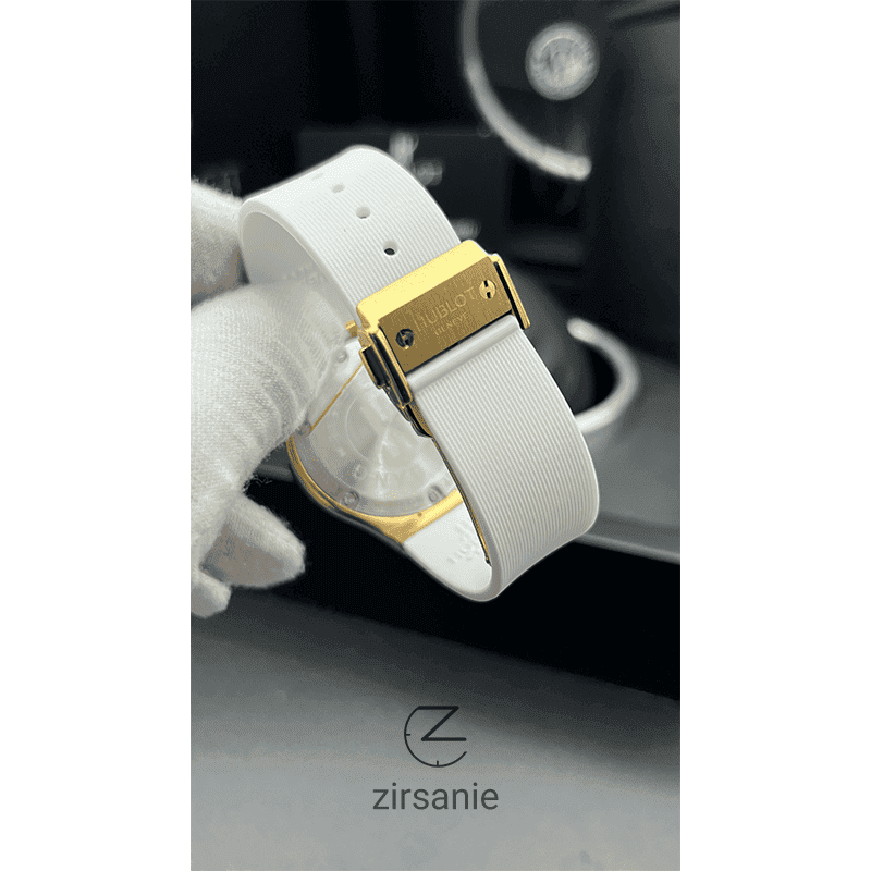 ساعت مچی زنانه هابلوت طلایی تمام سفید فول نگین Hublot Diamonds Golden Full White Full Jewel — تصویر ۶