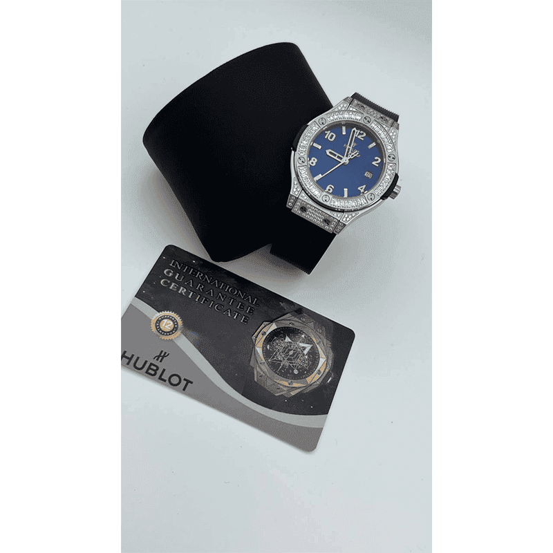 ساعت مچی زنانه هابلوت سیلور صفحه سرمهای فول نگین Hublot Diamonds Silver Navy Screen Full Jewel — تصویر ۷