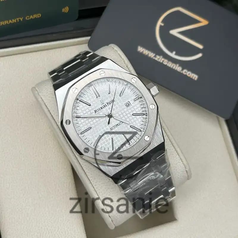 ساعت مچی مردانه اودمار پیگه سیلور صفحه سفید Audemars Piguet Royal Oak Watch Silver White Screen — تصویر ۶