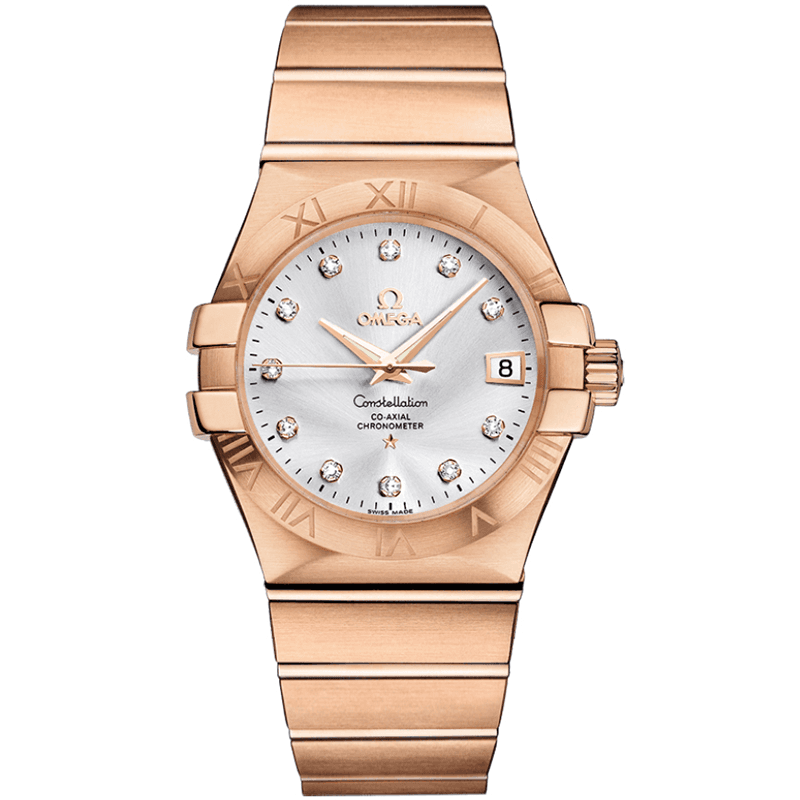 ساعت مچی زنانه امگا كانسليشن رزگلد صفحه سفید اندکس نگین Omega Constellation Rose Gold White Screen Jewel Index
