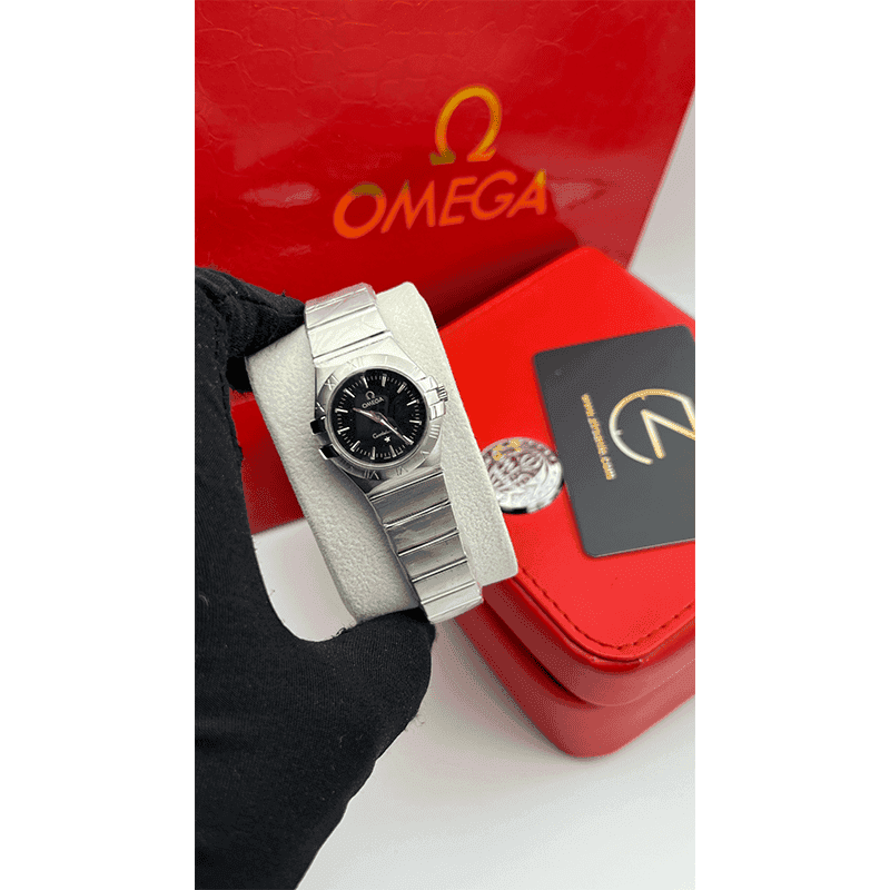ساعت مچی زنانه امگا كانسليشن سیلور صفحه مشکی اندکس خط Omega Constellation Black Screen Line Index — تصویر ۴