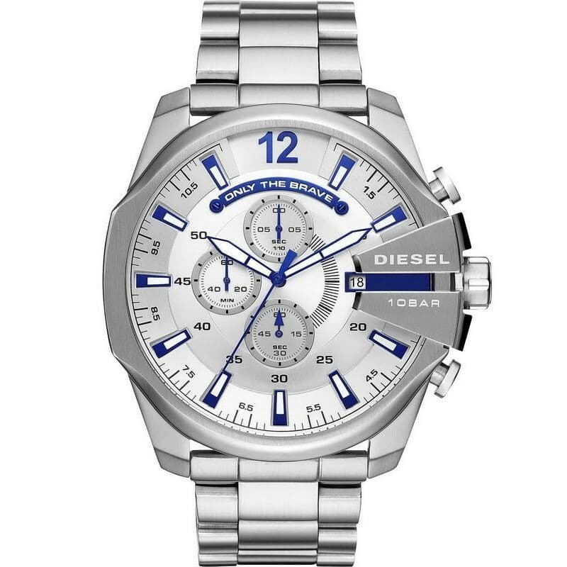 ساعت مچی مردانه دیزل شاخدار (مگا شیف) سیلور صفحه سفید Diesel Mega Chief Silver White Screen