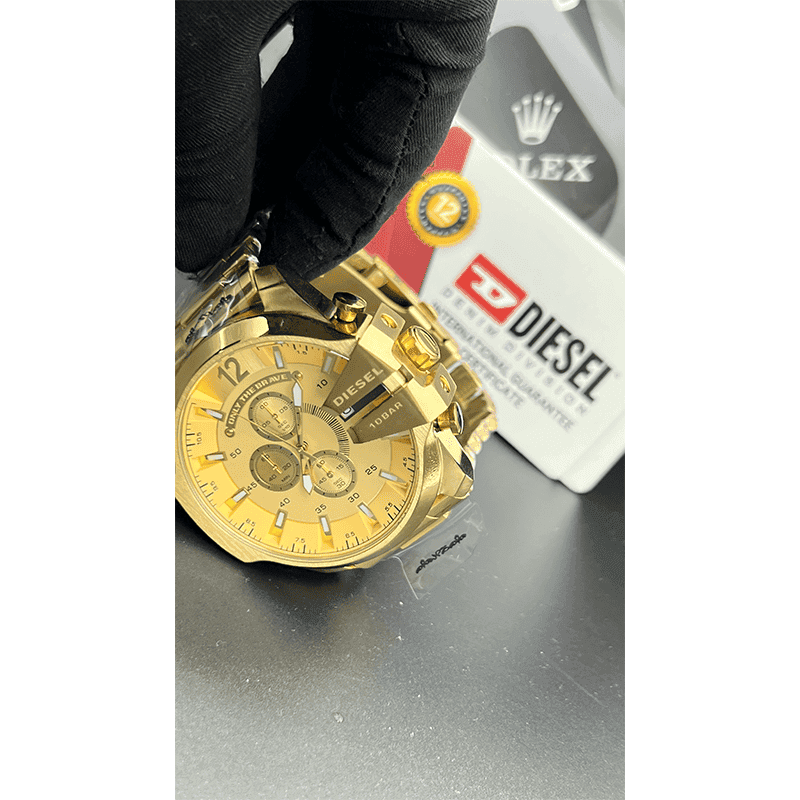 ساعت مچی مردانه دیزل شاخدار (مگا شیف) فول طلایی Diesel Mega Chief Watch Full Golden — تصویر ۳