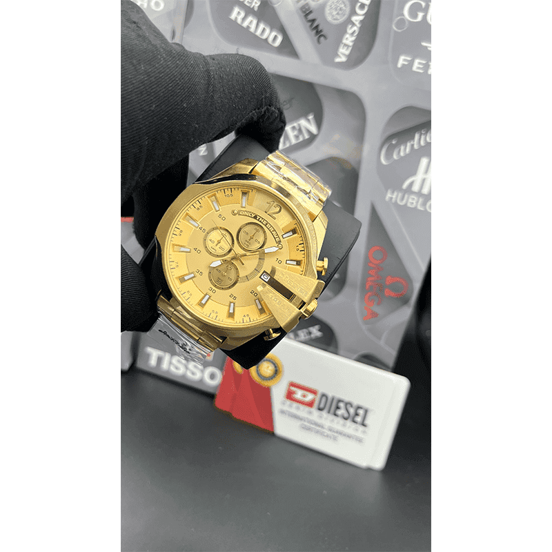 ساعت مچی مردانه دیزل شاخدار (مگا شیف) فول طلایی Diesel Mega Chief Watch Full Golden — تصویر ۲