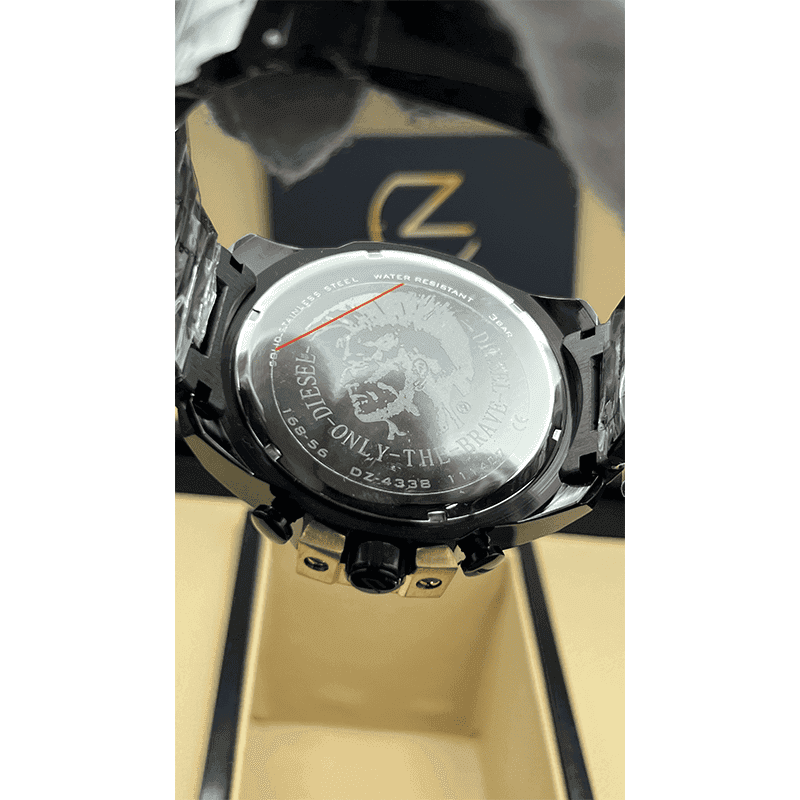 ساعت مچی مردانه دیزل شاخدار (مگا شیف) مشکی شاخ رزگلد Diesel Mega Chief Black Black Screen Rose Gold Pointers — تصویر ۷