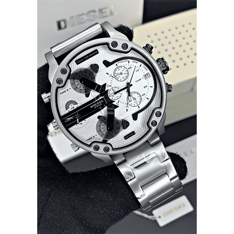 ساعت مچی مردانه دیزل هفت موتور سیلور صفحه سفید Diesel Mr.Daddy Silver White Screen — تصویر ۳