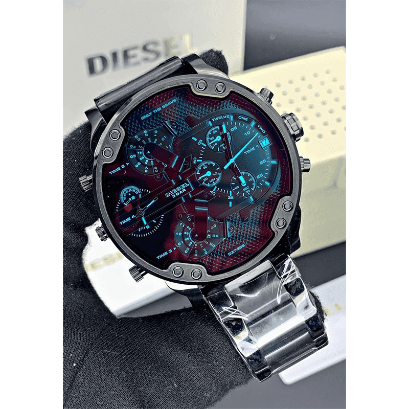 ساعت مچی مردانه دیزل هفت موتور مشکی رفلکس آبی و قرمز Diesel Mr.Daddy Black Red & Blue Reflex — تصویر ۴