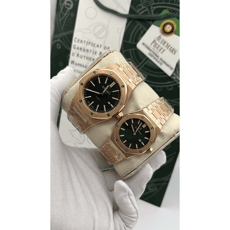 ساعت مچی اودمار پیگه رزگلد صفحه مشکی (تک و ست) Audemars Piguet Royal Oak RoseGold Black Screen — تصویر ۳