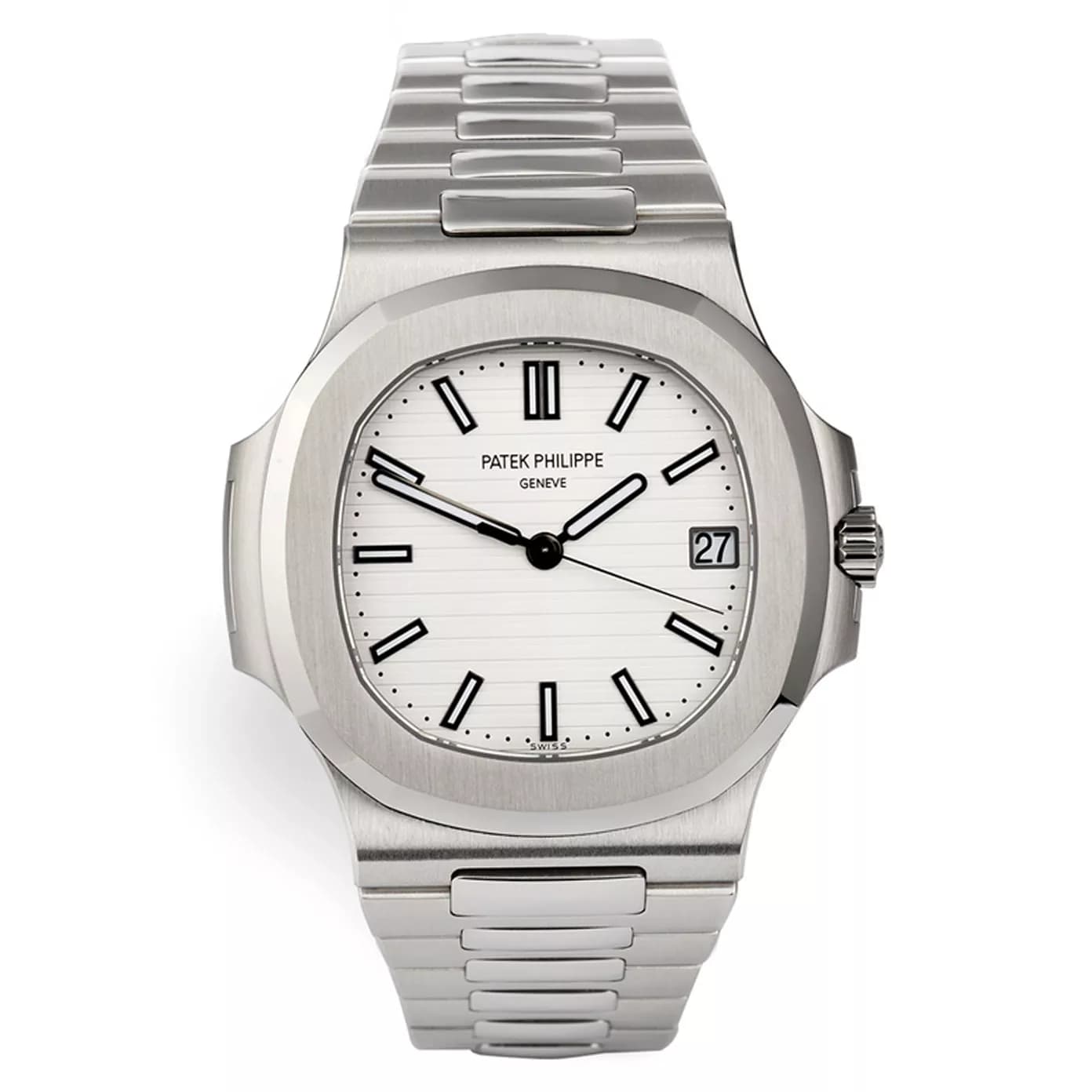 ساعت مچی مردانه پتک فیلیپ ناتیلوس سیلور صفحه سفید Patek Philippe Nautilus Watch Silver White Screen