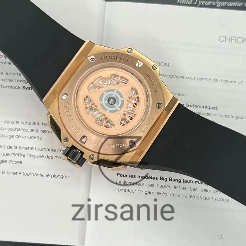 ساعت مچی مردانه هابلوت کهکشانی رزگلد صفحه مشکی Hublot Big Bang Unico Sang Bleu ll King Rose Gold — تصویر ۸