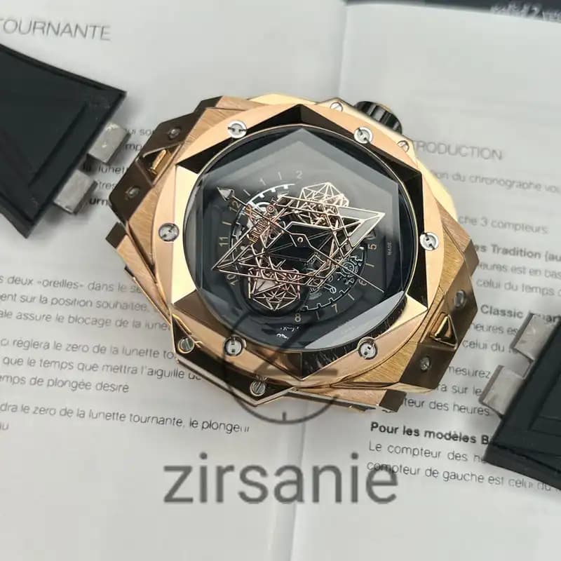 ساعت مچی مردانه هابلوت کهکشانی رزگلد صفحه مشکی Hublot Big Bang Unico Sang Bleu ll King Rose Gold — تصویر ۴