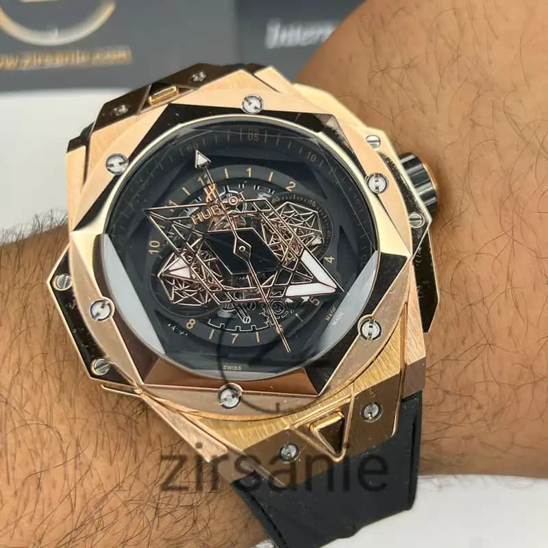 ساعت مچی مردانه هابلوت کهکشانی رزگلد صفحه مشکی Hublot Big Bang Unico Sang Bleu ll King Rose Gold — تصویر ۶