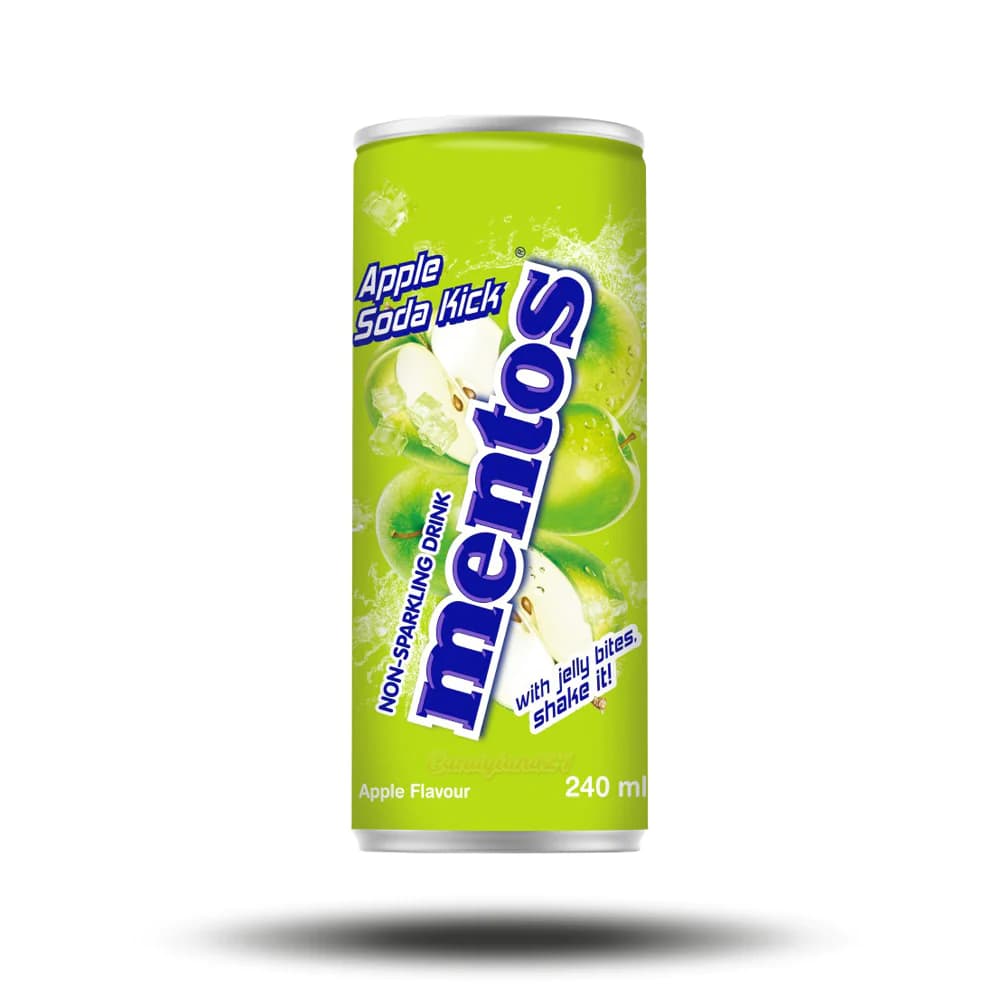 نوشیدنی پالپ دار برند منتوس mentos با طعم سیب و نوشابه