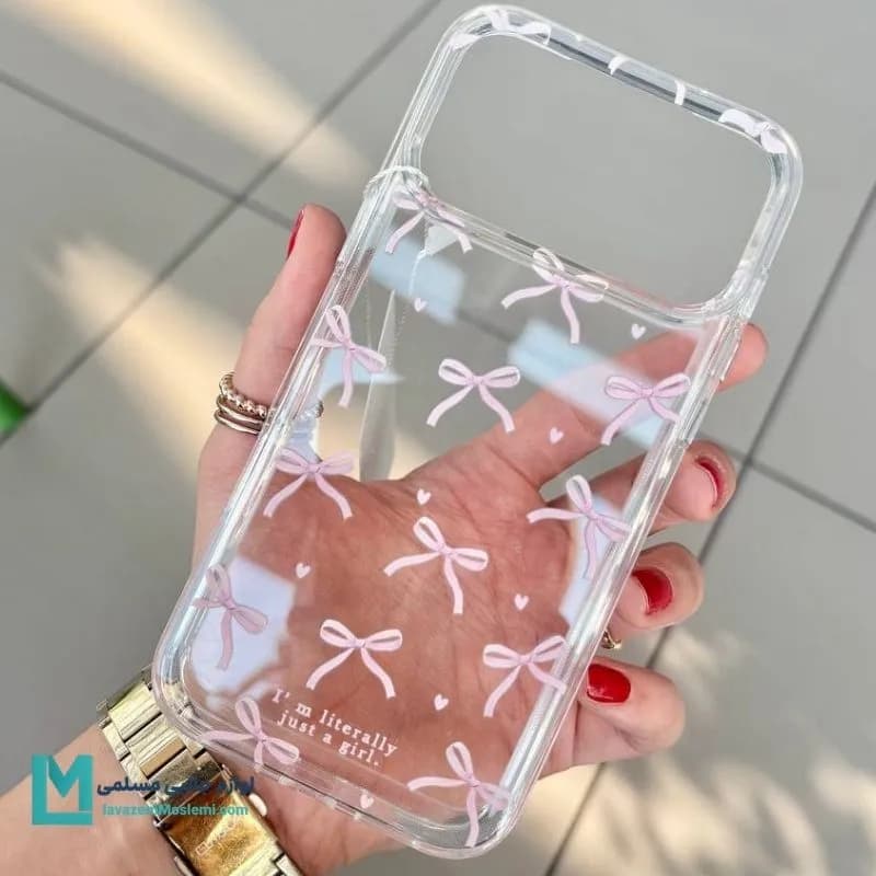 قاب شیشه‌ای پاپیون صورتی کد C3291 | لوازم جانبی مسلمی