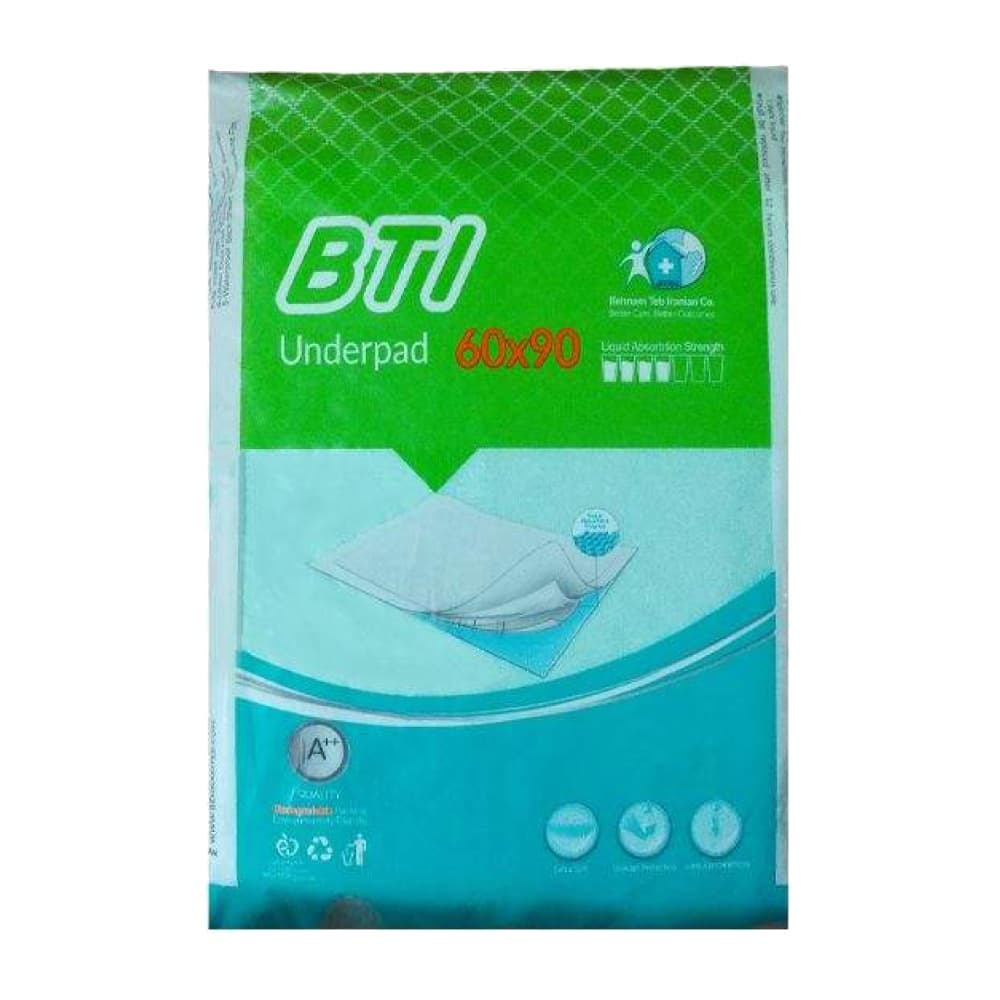 پد زیرانداز بیمار بی تی آی ابعاد 60 در 90 BTI underpad بسته 10 عددی — تصویر ۳