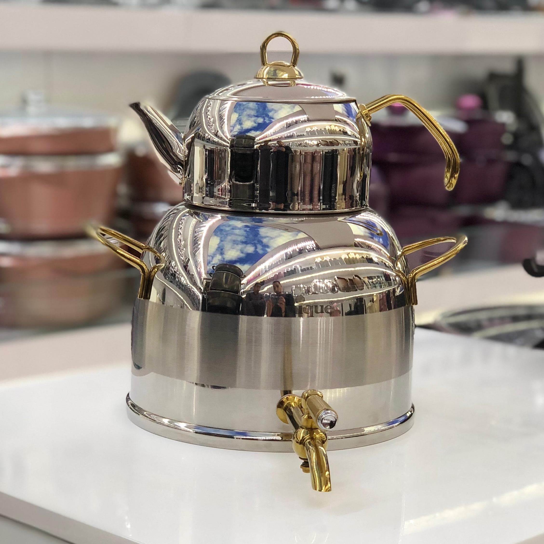 کتری قوری استیل یونیک دسته طلایی مدل 7274 — تصویر ۲