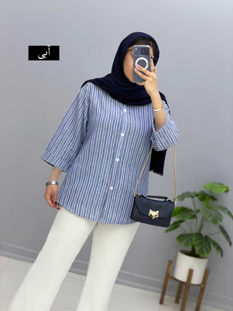 شومیز یقه مردانه لینن شارلوت کد2694050 — تصویر ۲
