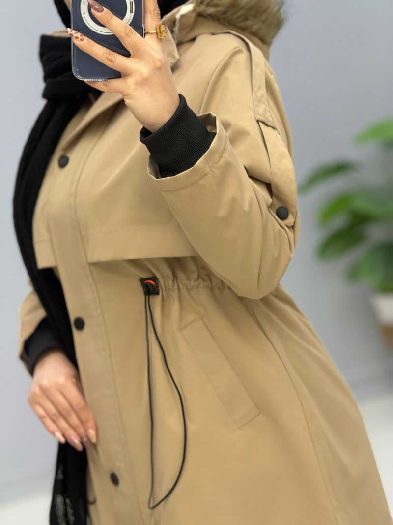 کاپشن کلاه دار کتان ساچلی کد 82711 — تصویر ۴