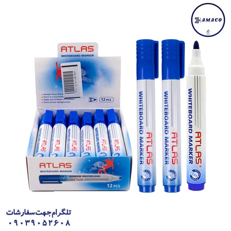 اطلس – ماژیک وایت برد آبی سر گرد