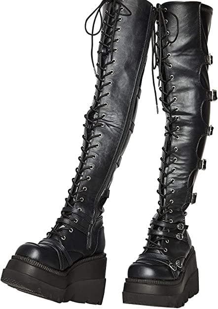 چکمه گوتیک پاشنه بلند مشکی زیپ دار Womens Wedge Platform Over The Knee Boots — تصویر ۵