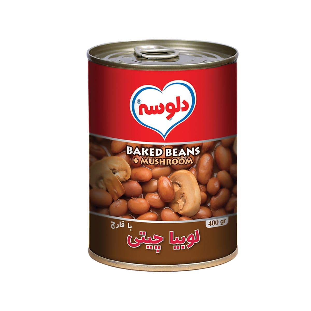 کنسرو لوبیا چیتی با قارچ آسان بازشو دلوسه 400 گرم
