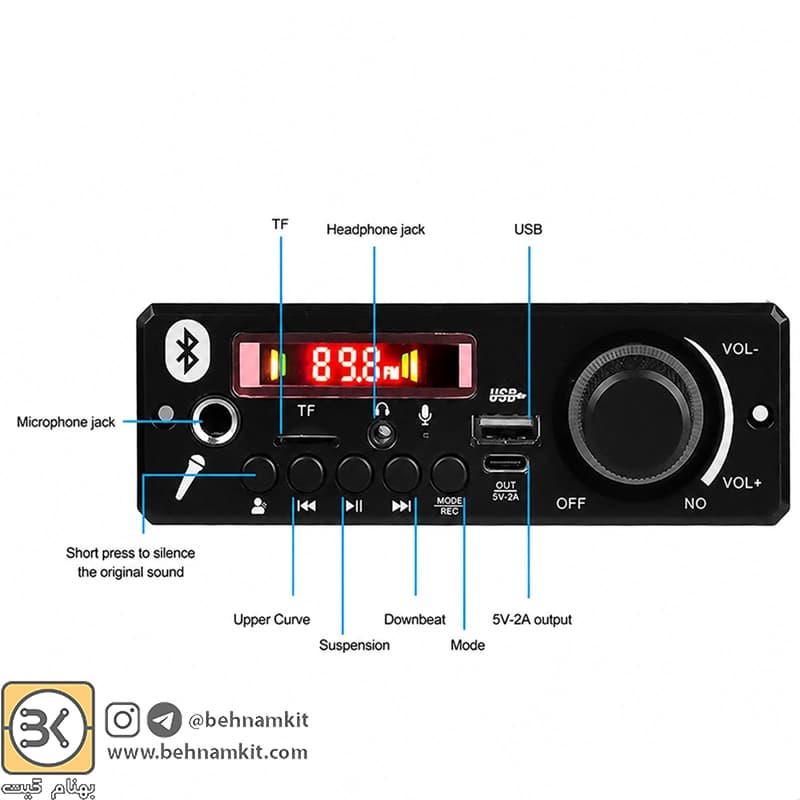 پخش MP3 PLAYER پنلی بلوتوثی با آمپلی فایر 2X80W مدل JX-X1 — تصویر ۲