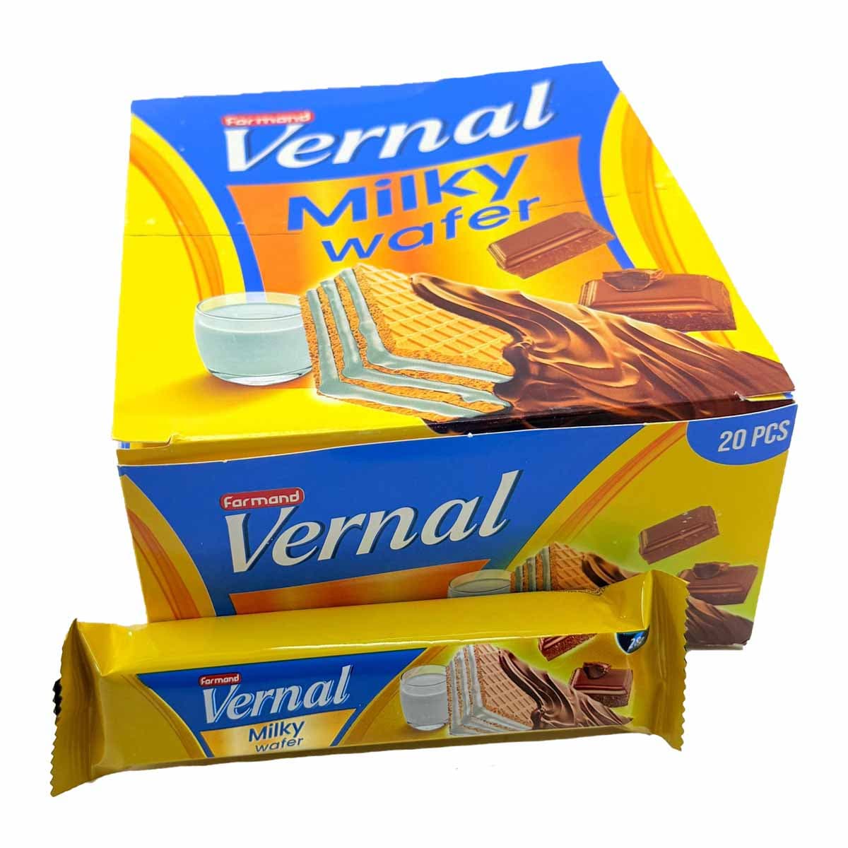 ویفر با روکش کاکائویی و کرم شیری ورنال فرمند 28 گرم 20 عددی